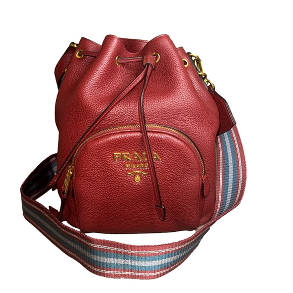 Prada Handbags - Prada Vitello Daino Rubino  Leather Bucket  Bag Shoulder Bag